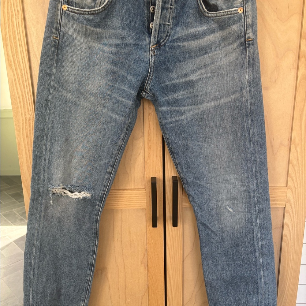 Citizens Of Humanity Distressed Blue Straight Leg Jeans